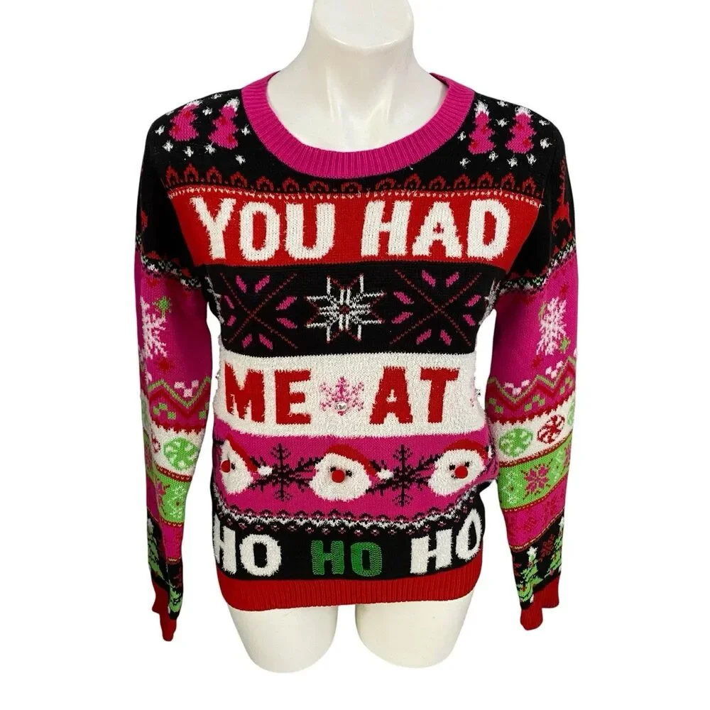 NOBO Ugly Christmas Sweater Jr Womens Large Kitch You Had Me At Ho Ho Ho Party